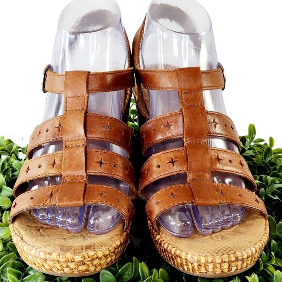 Born B.O.C. Strappy Wedge Sandal Women's Sz 8M Brown Leather Boho Cottagecore - Picture 2 of 11